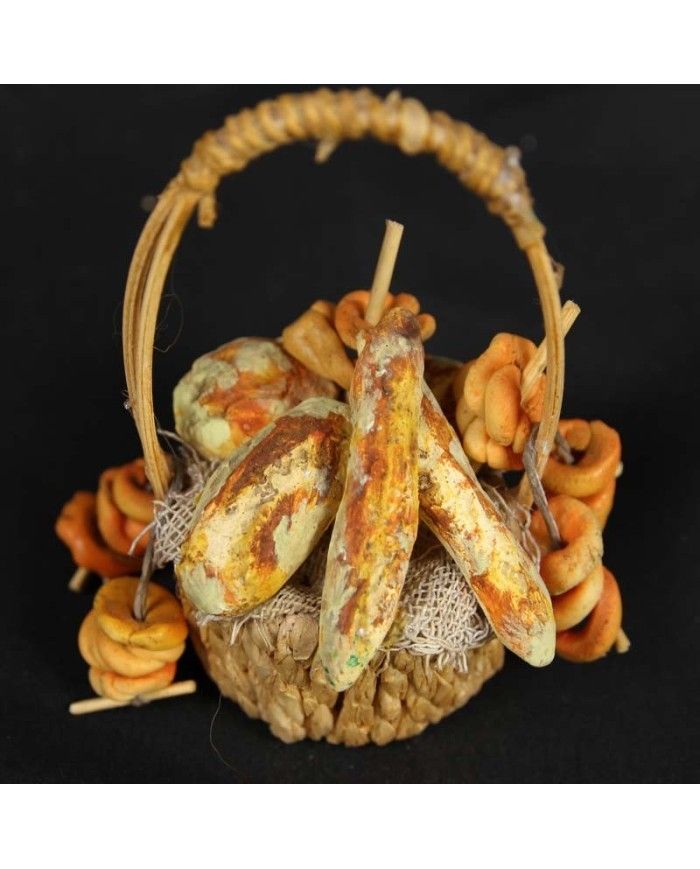 Miniatura cesto di pane e taralli realizzato in cera 5x8 cm