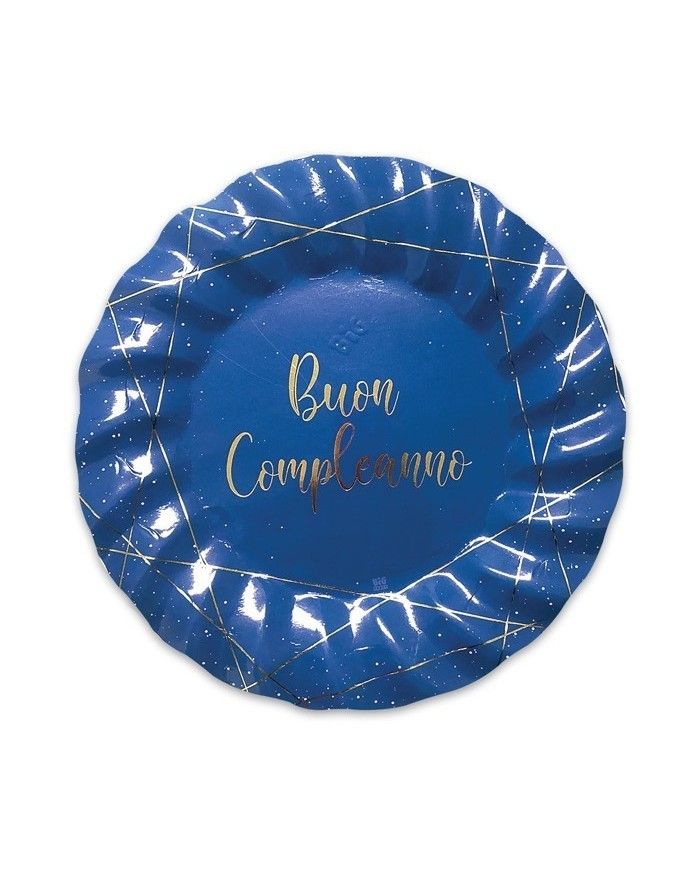 Piatti di carta Buon compleanno 25cm 8 Pz Blu Elegant