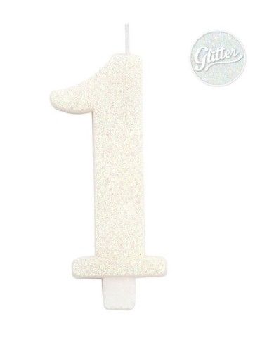 
        Candelina di cera per compleanno numero 1 Bianca Glitter 9.5cm
      