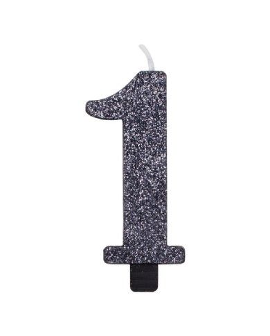 
        Candelina di cera per compleanno numero 1 Nera Glitter 9.5cm
      