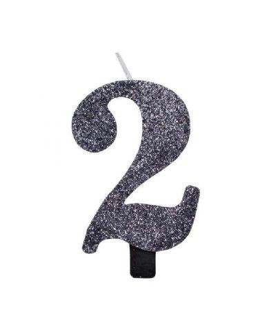 
        Candelina di cera per compleanno numero 2 Nera Glitter 9.5cm
      