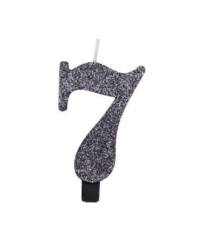 
        Candelina di cera per compleanno numero 7 Nera Glitter 9.5cm
      