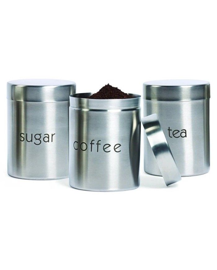 Set 3 Barattoli in acciaio per sale zucchero e caffè scritte in
