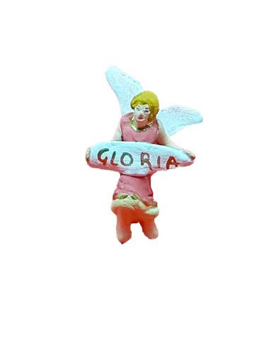 Statuina Angelo con fascia Gloria 4 cm di terracotta per presepe