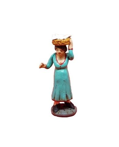 Statuina Donna con cesta 10 cm di terracotta per presepe