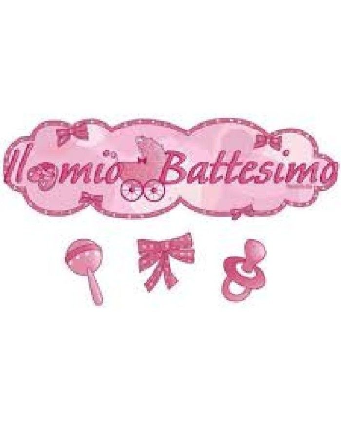 Festone nuvoletta con pendenti e scritta IL MIO BATTESIMO Rosa per bimba