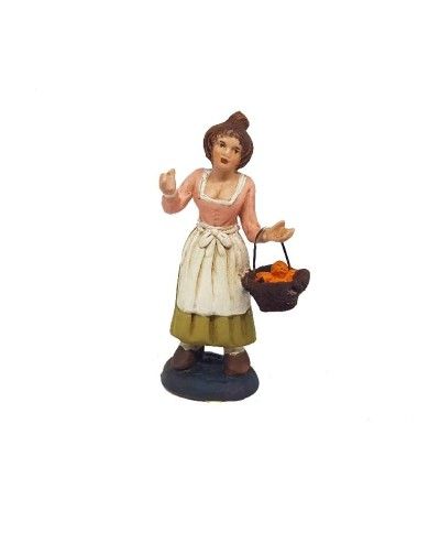 Statuina Donna giovane con cesto di arance 10 cm di terracotta per presepe