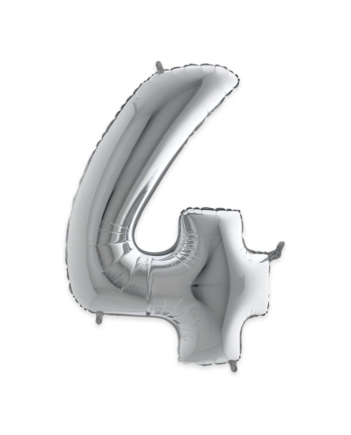 Palloncino mylar Argento 40 pollici 102 cm Numero 4 Palloncino mylar Argento 40 pollici 102 cm Numero 4