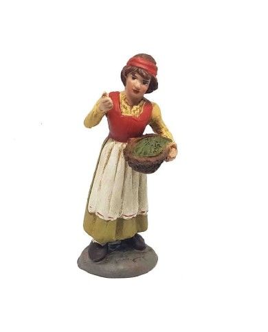 Statuina Donna con cesto di verdura 10 cm di terracotta per presepe
