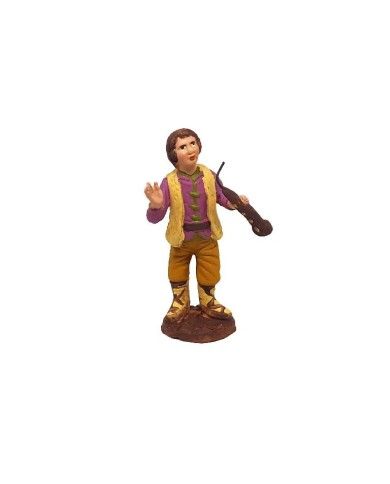 Statuina Zampognaro con ciaramella 7 cm di terracotta per presepe