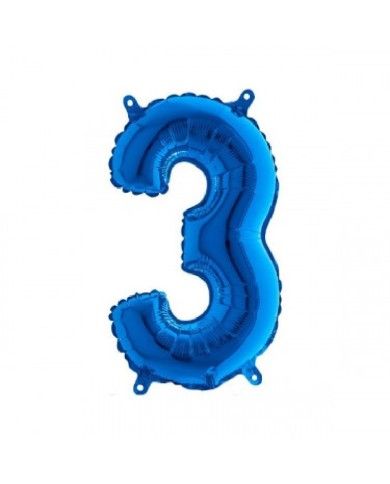Palloncino mylar Blu 35 cm Numero 3