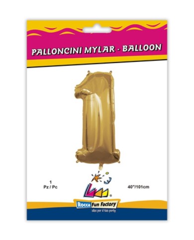 Palloncino mylar Oro 40 pollici 102 cm Numero 1