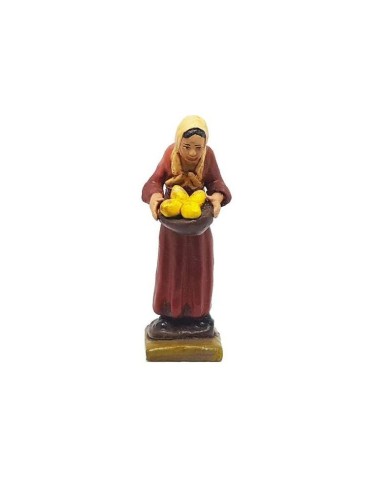 Statuina Donna con cesto frutta 7 cm di terracotta per presepe
