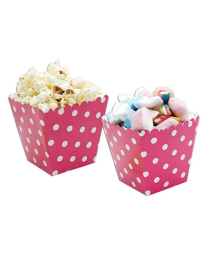 Box porta popcorn e caramelle Sweety Fuxia con pois bianchi 6 pz