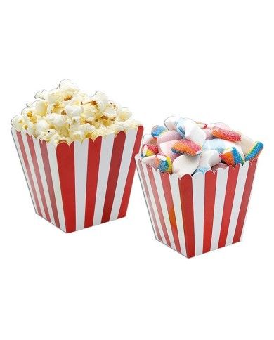 
        Box porta popcorn e caramelle sweety Rosso con righe bianche 6,5x8x6,5 cm 6 Pz
      