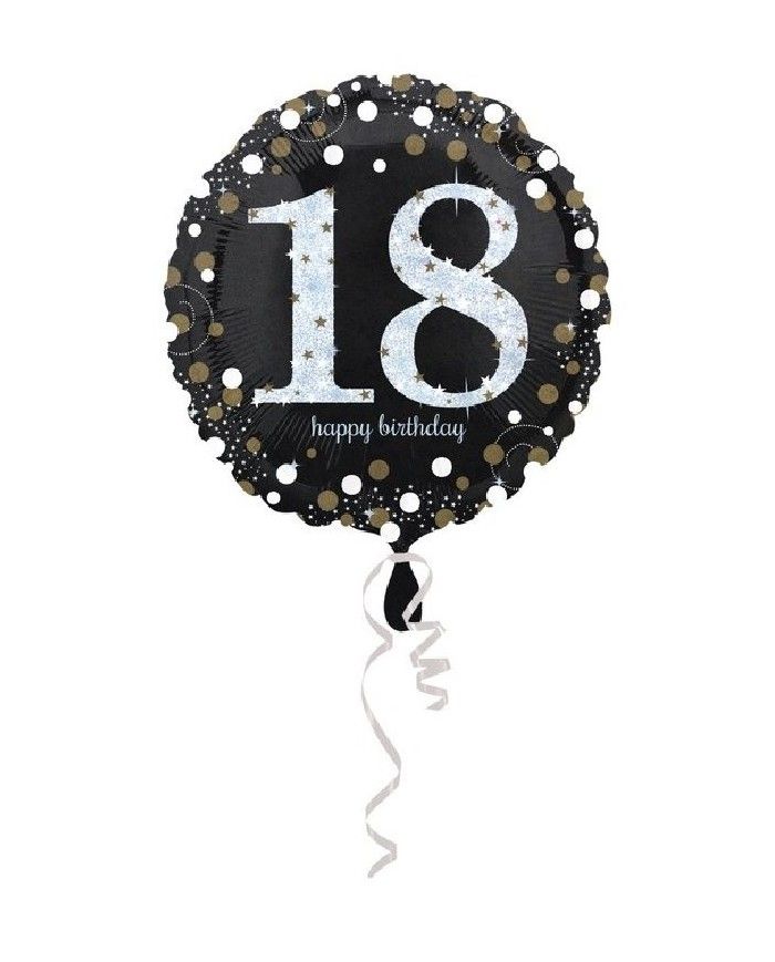 6 palloncini Happy Birthday nero e oro