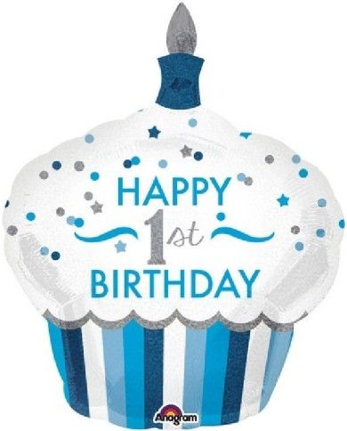 
        Palloncino Supershape Buon compleanno 1 anno Cupcake celeste 91cm
      