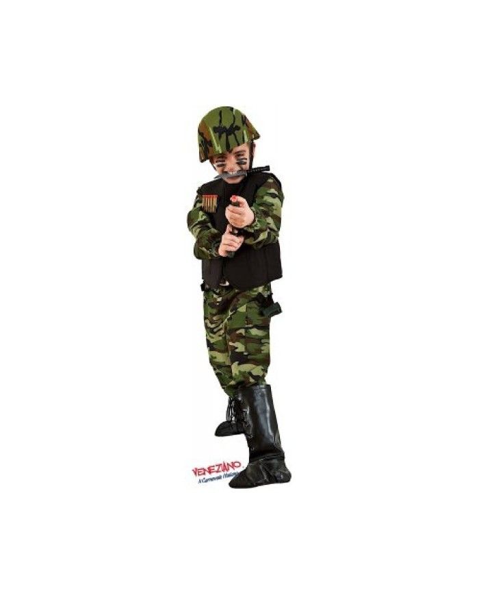 Costume vestito di carnevale militare Commando bambino 7-10 anni