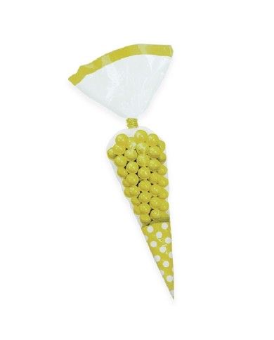
        Sacchettini portaconfetti cono Giallo con pois bianchi 25 cm 10 pz
      