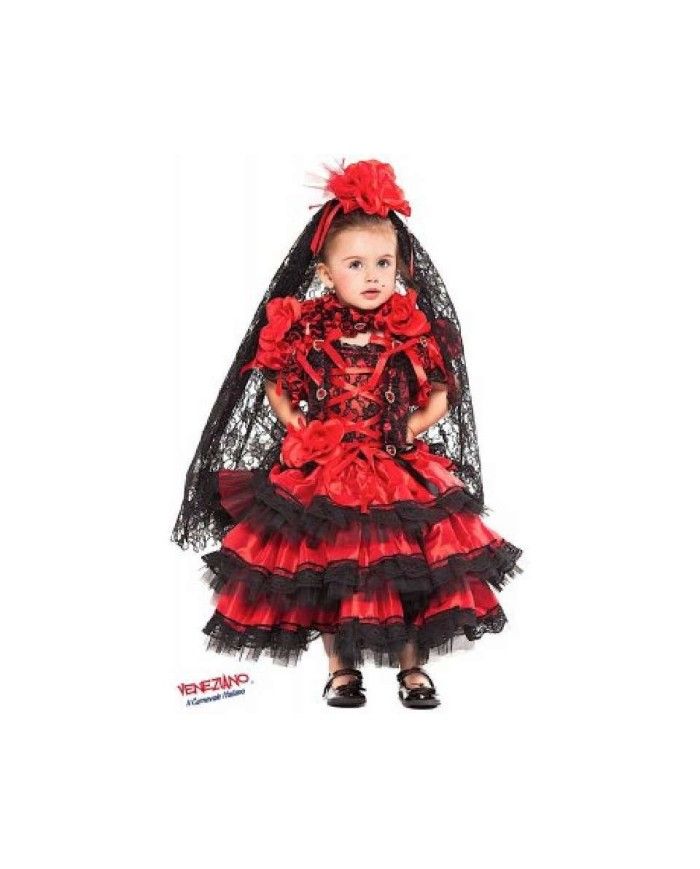 Costume vestito di carnevale Spagnola prestige bambina da 1 a 3 anni