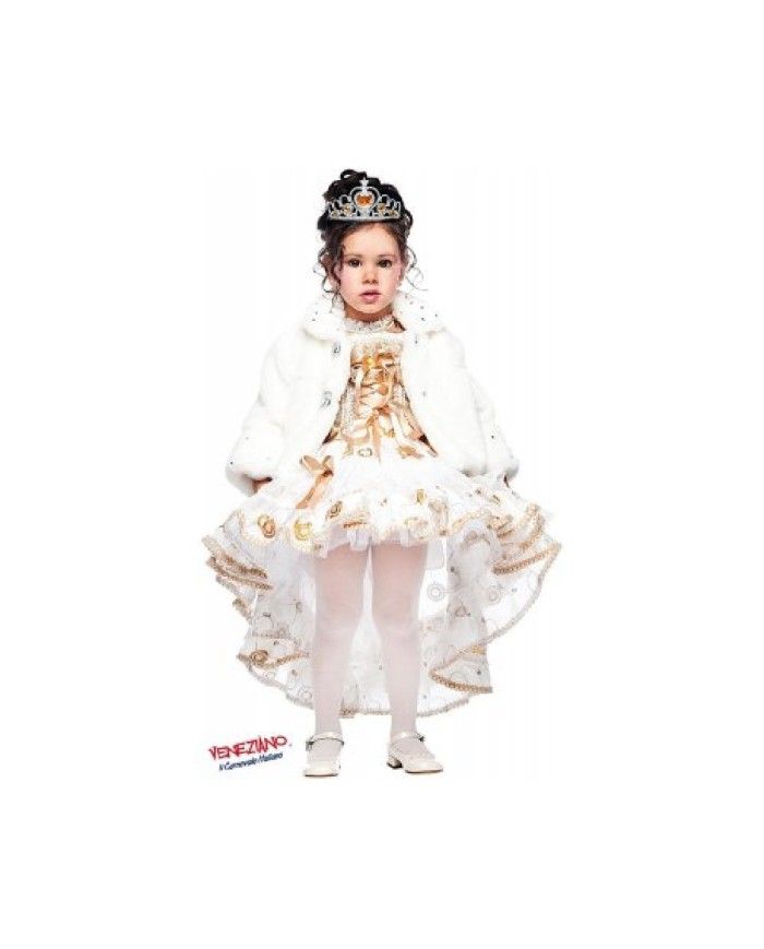 Costume di carnevale lungo da principessa d'oro da bambina