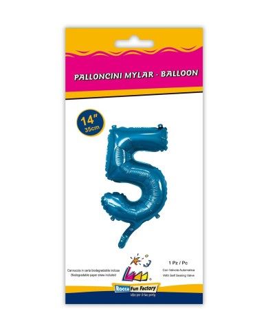 Palloncino mylar Blu 35 cm Numero 5