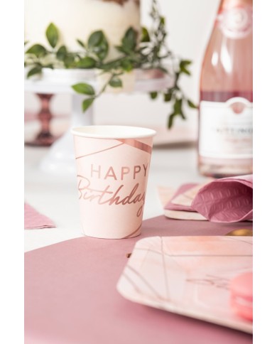 Bicchieri di carta 250ml Happy Birthday Compleanno Rosa 8Pz